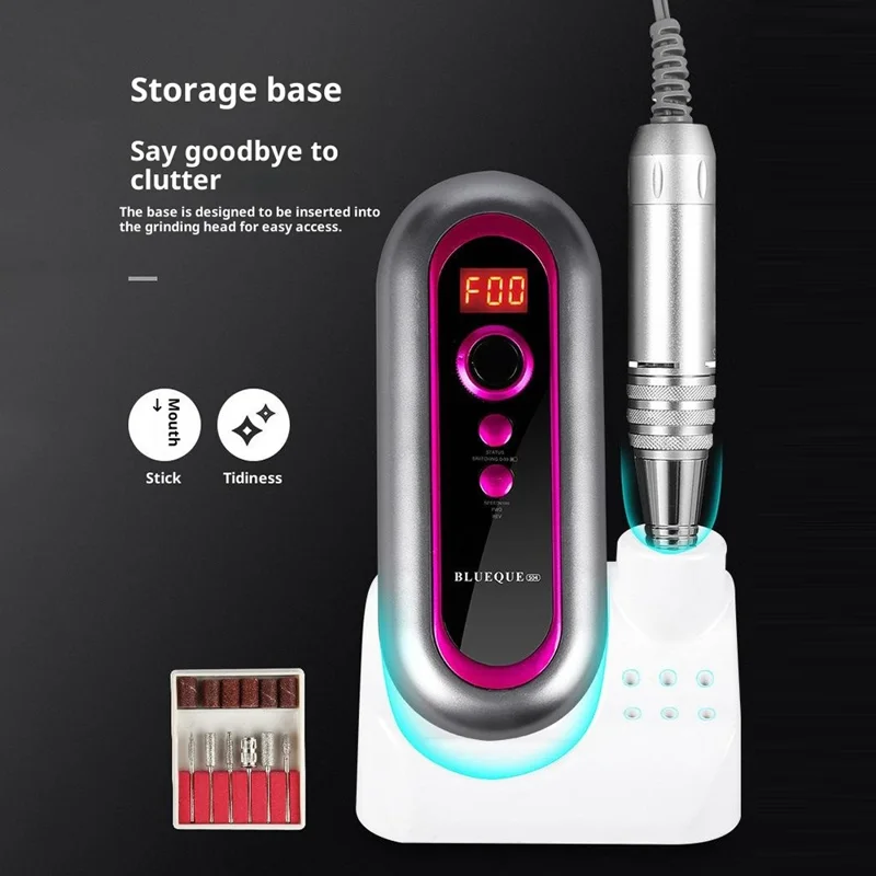 BLUEQUE 504 Mini Electric Nail Drill Kit 30000RPM Rechargeable Nail File Grinder, EU Plug - Black