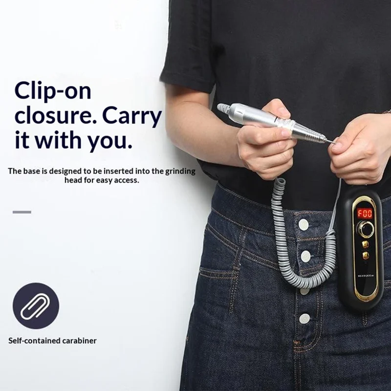 BLUEQUE 504 Mini Electric Nail Drill Kit 30000RPM Rechargeable Nail File Grinder, EU Plug - Black