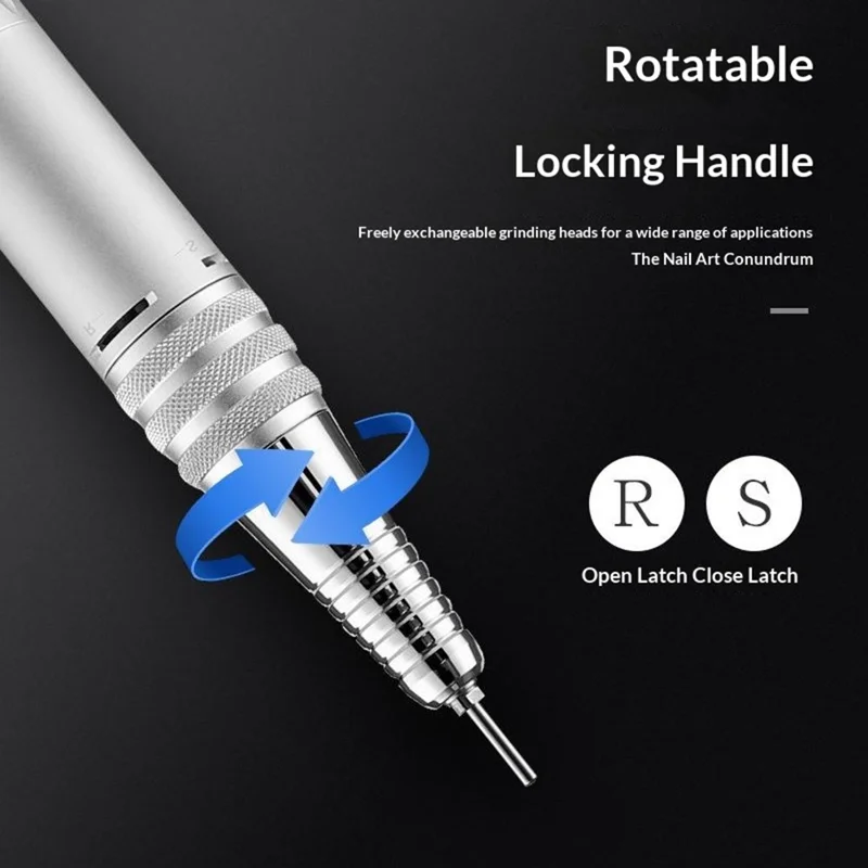 BLUEQUE 504 Mini Electric Nail Drill Kit 30000RPM Rechargeable Nail File Grinder, EU Plug - Black