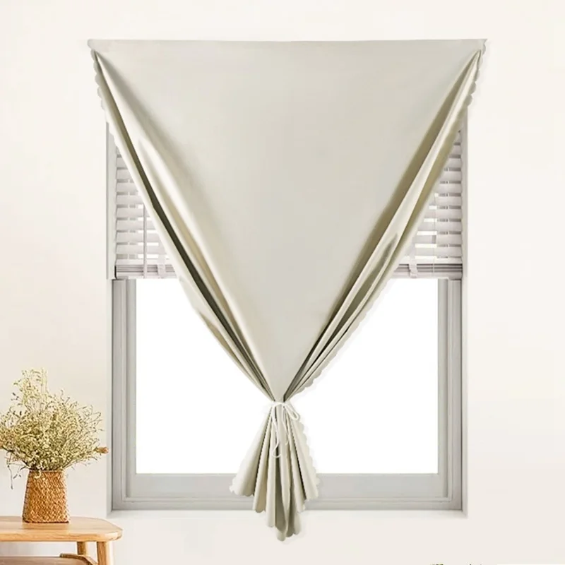 1Pc 1.0 x 1.2m Solid Color Blackout Curtain Punch Free Magic Tape Light Blocking Window Curtain - Beige