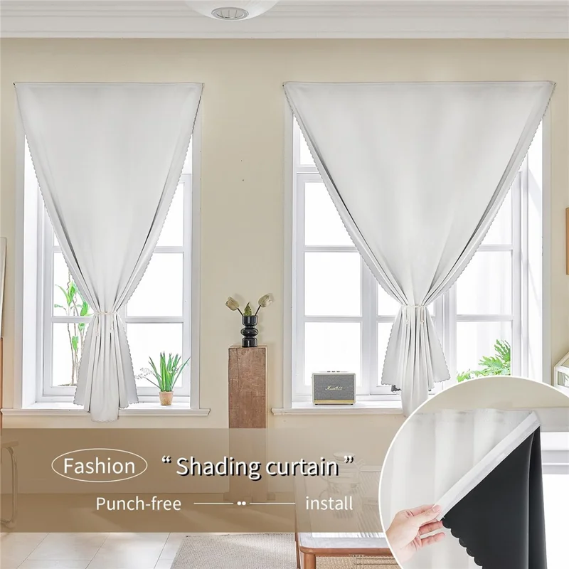 1Pc 1.0 x 1.2m Solid Color Blackout Curtain Punch Free Magic Tape Light Blocking Window Curtain - Beige