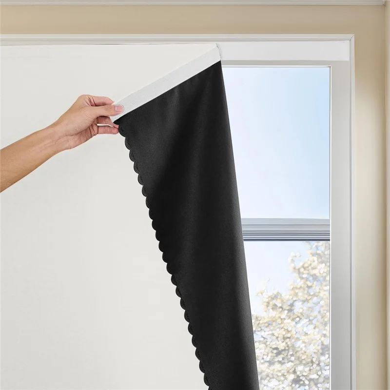 1Pc 1.5 x 2.0m Solid Color Blackout Curtain Punch Free Magic Tape Light Blocking Window Curtain - Beige