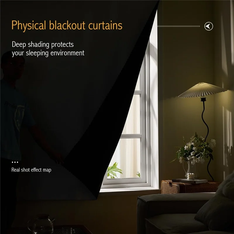 1Pc 2.0 x 2.5m Solid Color Blackout Curtain Punch Free Magic Tape Light Blocking Window Curtain - Beige