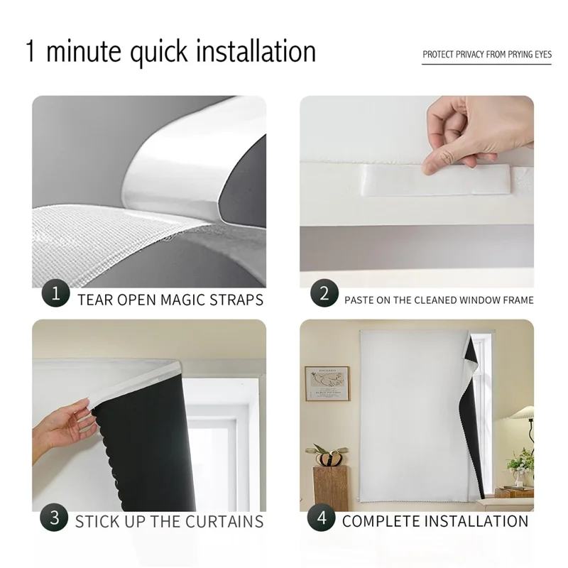 1Pc 2.0 x 2.5m Solid Color Blackout Curtain Punch Free Magic Tape Light Blocking Window Curtain - Beige