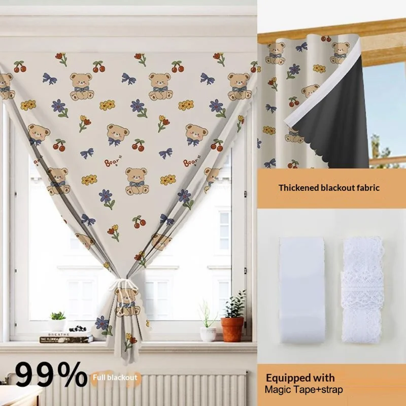 1Pc 1.0 x 1.2m Waterproof Printed Blackout Curtain Magic Tape Self Adhesive Light Blocking Curtain - Style A