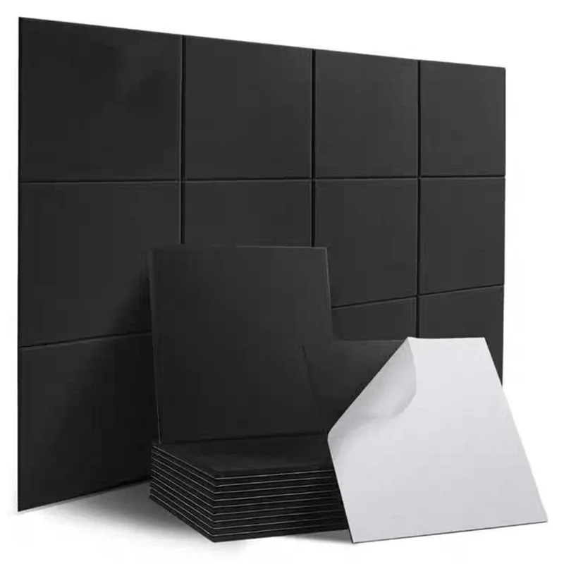 12 szt. 40x60 cm panel z poliestrowego wełnianego materiału dźwiękochłonnego, samoprzylepny panel z wełny, grubość 9 mm - Czarny