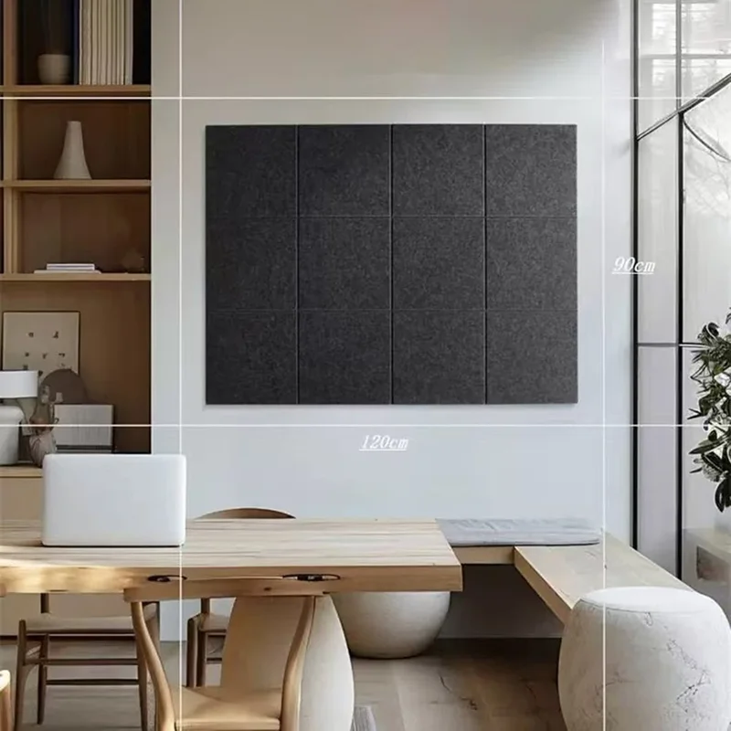 12 szt. 40x60 cm panel z poliestrowego wełnianego materiału dźwiękochłonnego, samoprzylepny panel z wełny, grubość 9 mm - Czarny