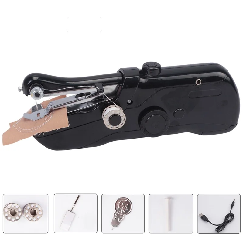 Macchina per cucire 101 portatile mini elettrica con 3 modalità per creazioni domestiche, con cavo USB - Nero