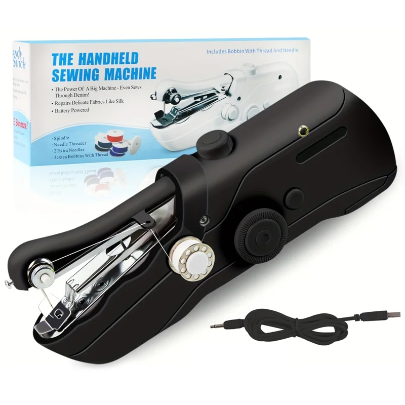 Macchina per cucire 101 portatile mini elettrica con 3 modalità per creazioni domestiche, con cavo USB - Nero