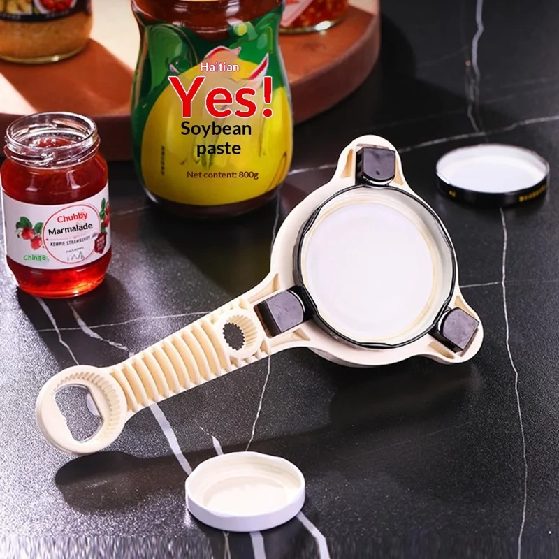 3-armet justerbar dåseåbner og glaslågsfjerner til 2,5-9 cm flaskeprop - beige