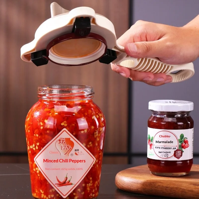 3-armet justerbar dåseåbner og glaslågsfjerner til 2,5-9 cm flaskeprop - beige