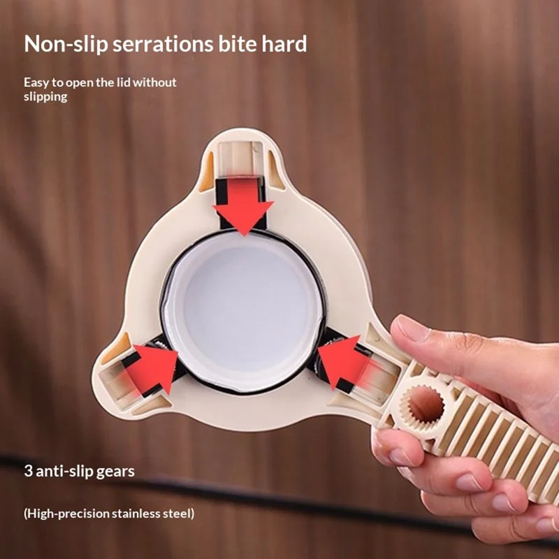 3-armet justerbar dåseåbner og glaslågsfjerner til 2,5-9 cm flaskeprop - beige