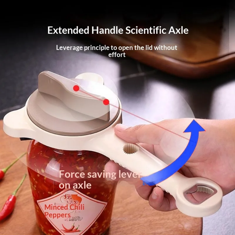 3-armet justerbar dåseåbner og glaslågsfjerner til 2,5-9 cm flaskeprop - beige