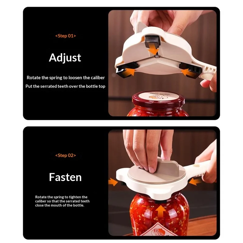 3-armet justerbar dåseåbner og glaslågsfjerner til 2,5-9 cm flaskeprop - beige