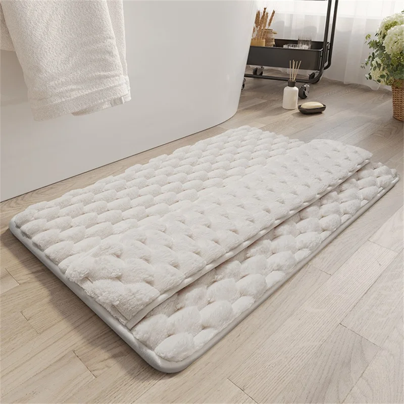 40 x 60cm Fluffy Flannel Memory Foam Bath Mat Quick Dry Water Absorbent Bathroom Non-Slip Floor Mat - Beige