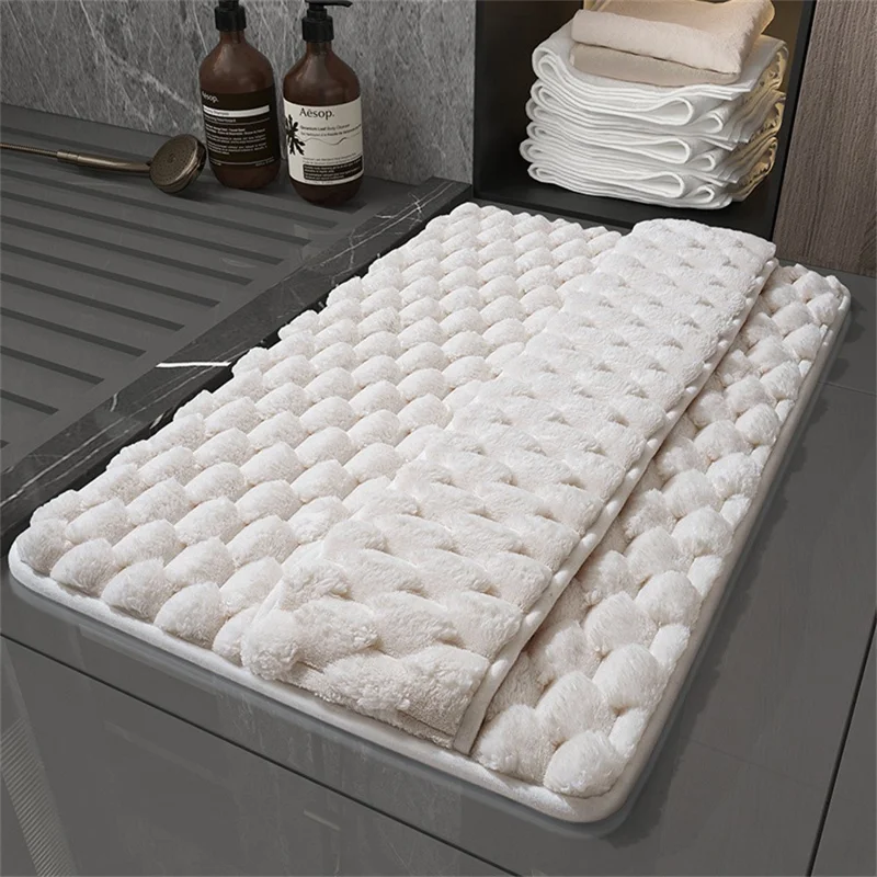 60 x 90cm Fluffy Flannel Memory Foam Bath Mat Quick Dry Water Absorbent Bathroom Non-Slip Floor Mat - Beige