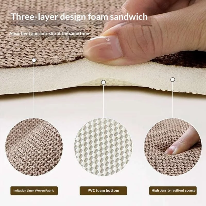 45 x 70cm Bathroom Mat Imitation Linen Woven Texture Memory Foam Non-Slip Absorbent Bath Rug - Khaki