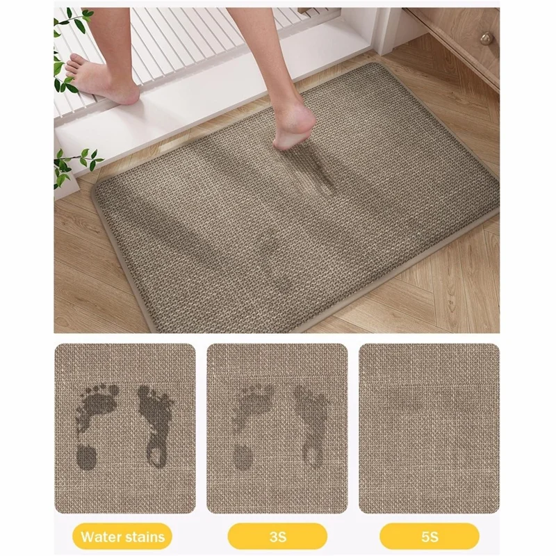 45 x 70cm Bathroom Mat Imitation Linen Woven Texture Memory Foam Non-Slip Absorbent Bath Rug - Khaki