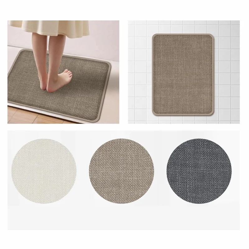 45 x 70cm Bathroom Mat Imitation Linen Woven Texture Memory Foam Non-Slip Absorbent Bath Rug - Khaki