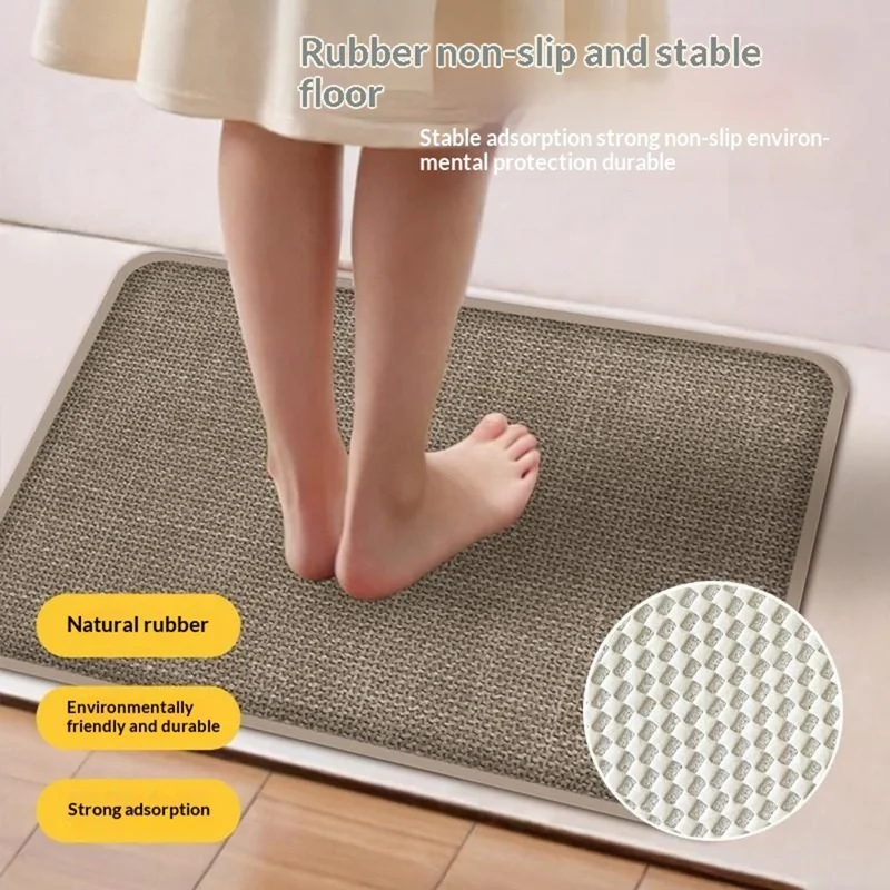 60 x 90cm Bathroom Mat Imitation Linen Woven Texture Memory Foam Non-Slip Absorbent Bath Rug - Khaki