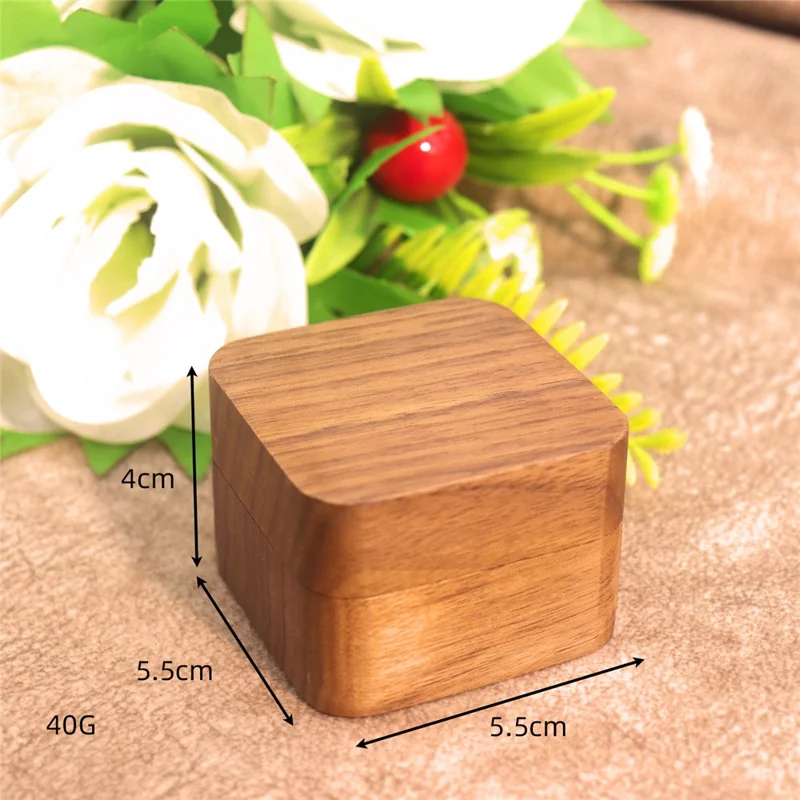55MM quadratische Holzringbox aus Schwarzwalnuss, Heiratsantrag, Verlobung, Hochzeit, Schmuck, Geschenk, Aufbewahrungsbox mit weicher Innenausstattung - Schwarz / Einzelner Ring
