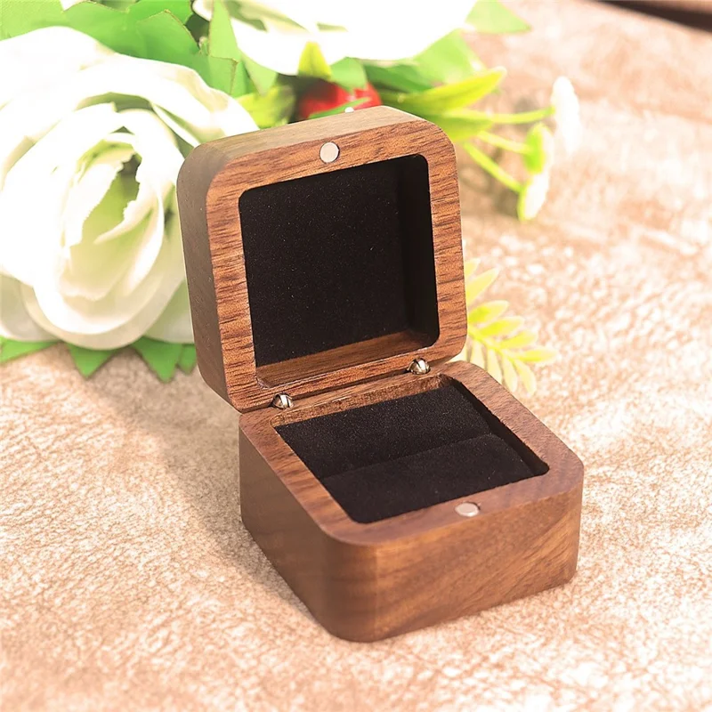 55MM quadratische Holzringbox aus Schwarzwalnuss, Heiratsantrag, Verlobung, Hochzeit, Schmuck, Geschenk, Aufbewahrungsbox mit weicher Innenausstattung - Schwarz / Einzelner Ring