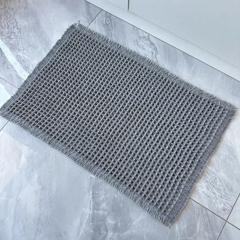 43x61 cm waffelformet badematte, vandabsorberende, skridsikker dørteppe til badeværelse - lysegrå