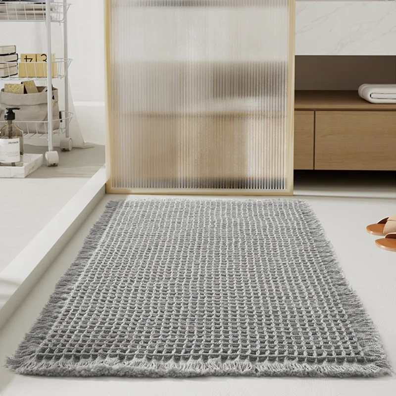 43x61 cm waffelformet badematte, vandabsorberende, skridsikker dørteppe til badeværelse - lysegrå