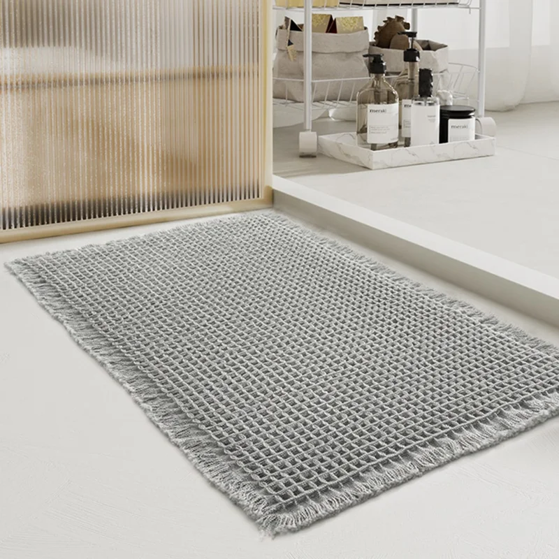43x61 cm waffelformet badematte, vandabsorberende, skridsikker dørteppe til badeværelse - lysegrå