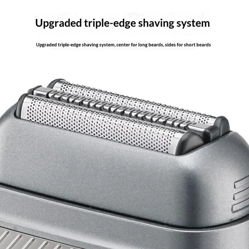 Mini Reciprocating Electric Razor Mens Shaver 3-Blade IPX6 Waterproof LED Display Travel Lock - Grey