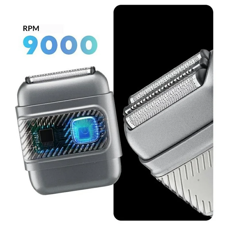 Mini Reciprocating Electric Razor Mens Shaver 3-Blade IPX6 Waterproof LED Display Travel Lock - Grey