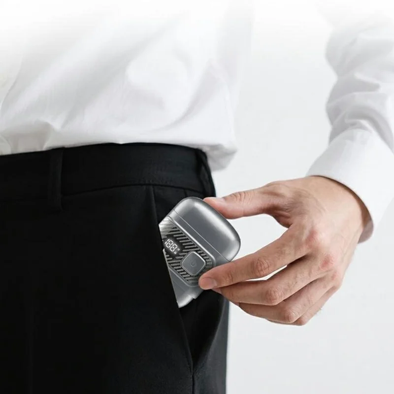 Mini Reciprocating Electric Razor Mens Shaver 3-Blade IPX6 Waterproof LED Display Travel Lock - Grey
