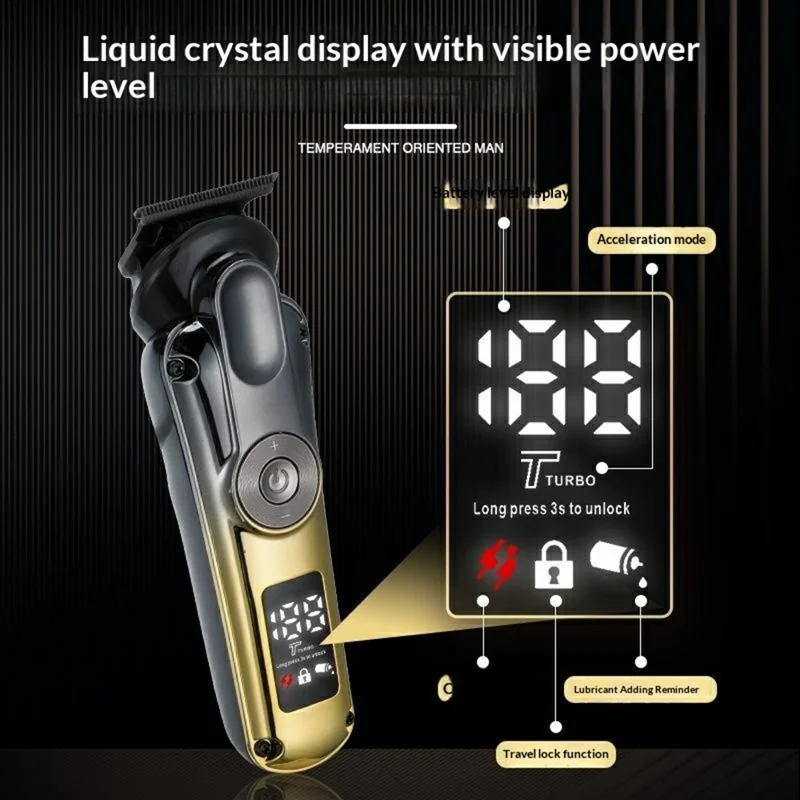 6-in-1 Electric Hair Clipper Set Multi-Function Grooming Kit IPX6 Waterproof LCD Display 1400mAh for Beard Trimming - Gold