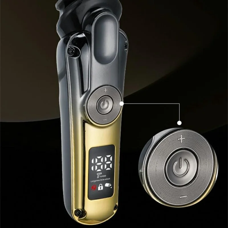 6-in-1 Electric Hair Clipper Set Multi-Function Grooming Kit IPX6 Waterproof LCD Display 1400mAh for Beard Trimming - Gold