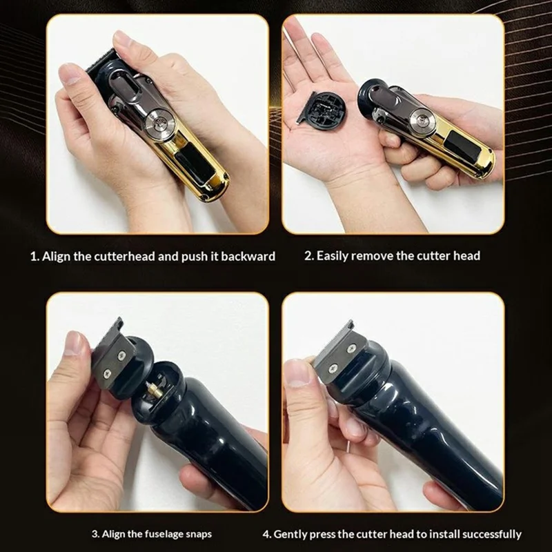 6-in-1 Electric Hair Clipper Set Multi-Function Grooming Kit IPX6 Waterproof LCD Display 1400mAh for Beard Trimming - Gold