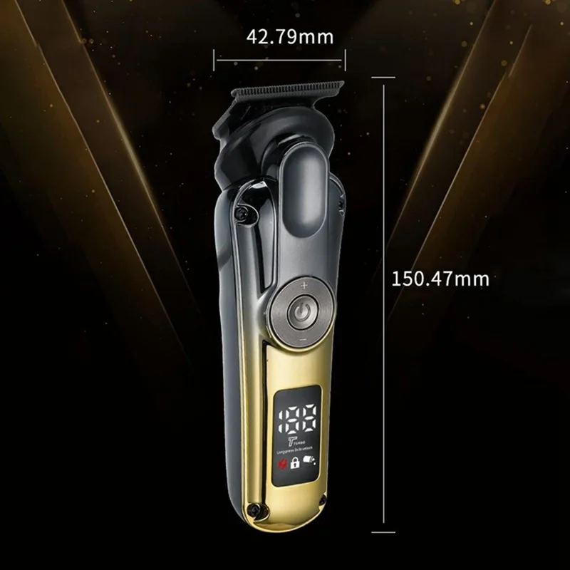 6-in-1 Electric Hair Clipper Set Multi-Function Grooming Kit IPX6 Waterproof LCD Display 1400mAh for Beard Trimming - Gold