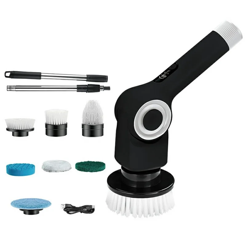 L-0275 7-in-1 Multi-function Electric Cleaning Brush Cordless Handheld Rotating Extendable Scrubber - Black