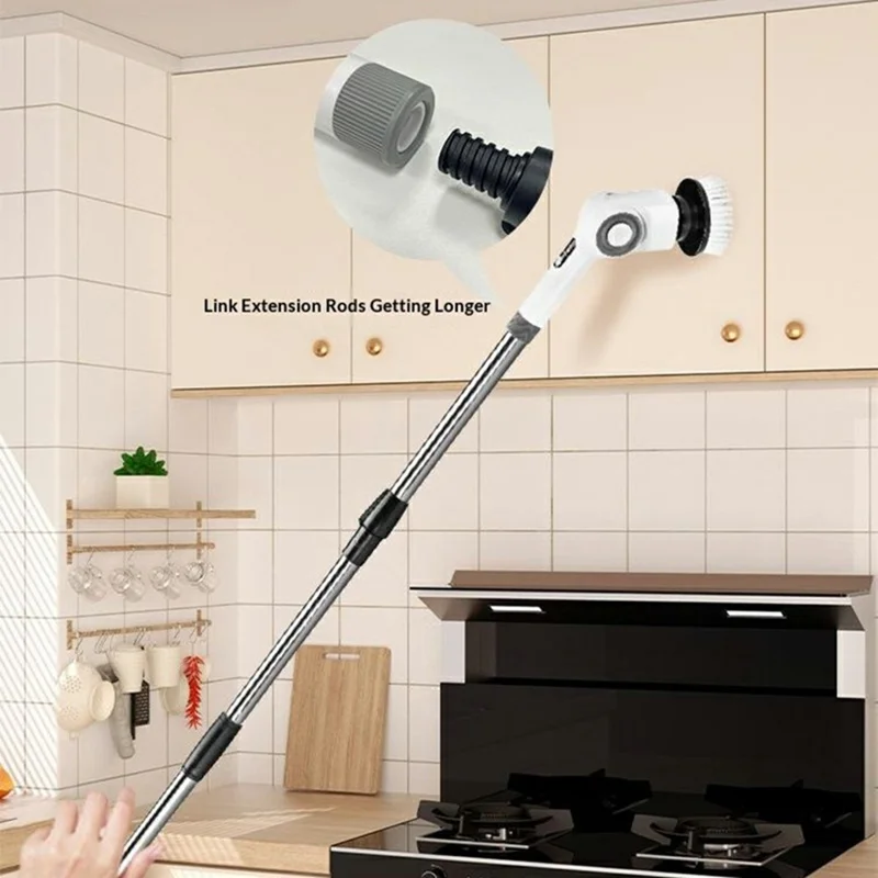 L-0275 7-in-1 Multi-function Electric Cleaning Brush Cordless Handheld Rotating Extendable Scrubber - Black