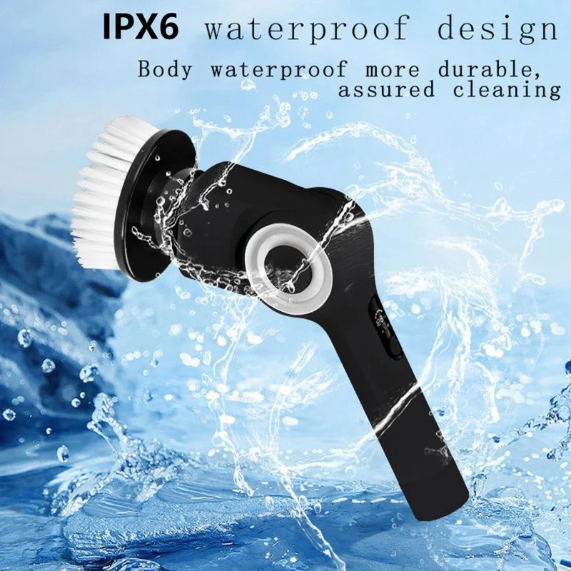 L-0275 7-in-1 Multi-function Electric Cleaning Brush Cordless Handheld Rotating Extendable Scrubber - Black