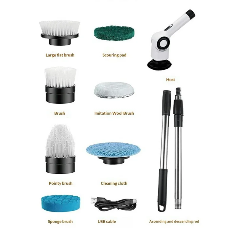 L-0275 7-in-1 Multi-function Electric Cleaning Brush Cordless Handheld Rotating Extendable Scrubber - Black