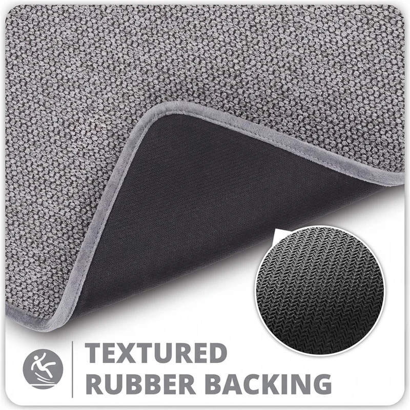 40x60cm Bath Mat Ultra Absorbent Non-Slip Rubber Backing Machine Washable for Bathroom - Grey