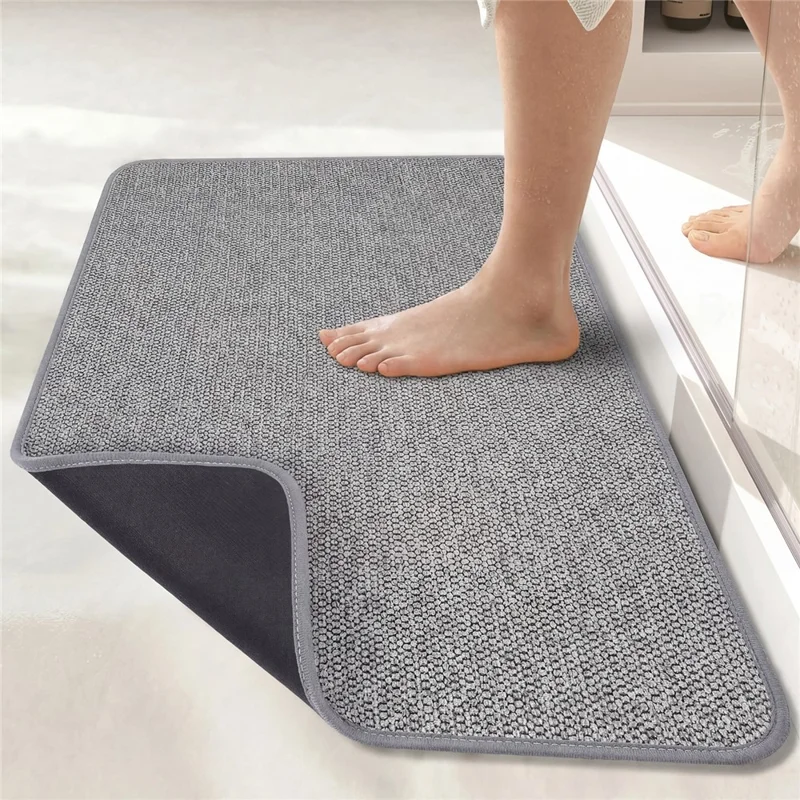50x80cm Bath Mat Ultra Absorbent Non-Slip Rubber Backing Machine Washable for Bathroom - Grey