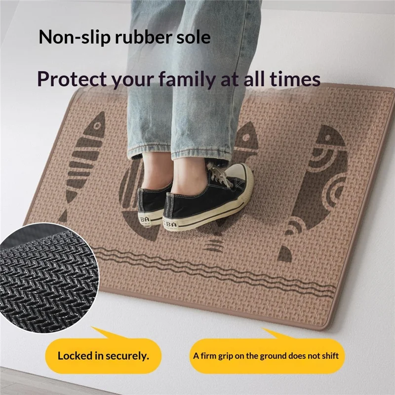 40x60cm Fish Pattern Bath Mat Linen Rubber Non-Slip Bathroom Floor Mat Water Absorption - Brown