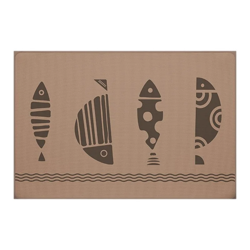 50x80cm Fish Pattern Bath Mat Linen Rubber Non-Slip Bathroom Floor Mat Water Absorption - Brown
