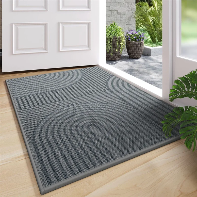 43x75 cm Entrédækket med Ikke-glidende Gummibund, der Fanger Snavs, Absorberende Dørmåtte til Hjemmet - Grå