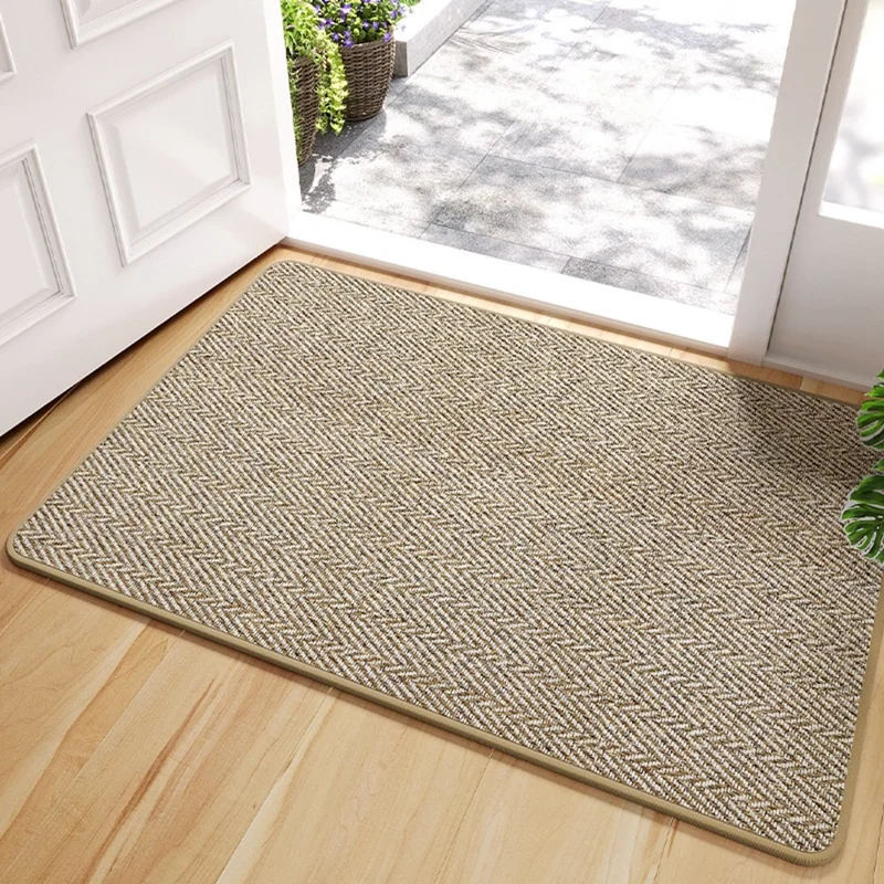 60x90cm Doormat Non-Slip Rubber Backing Entry Mat Herringbone Pattern Indoor Outdoor for Home Entrance - Brown