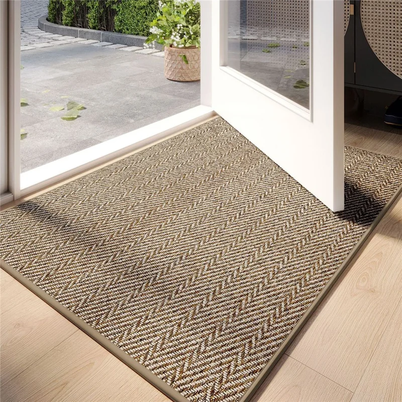 60x90cm Doormat Non-Slip Rubber Backing Entry Mat Herringbone Pattern Indoor Outdoor for Home Entrance - Brown