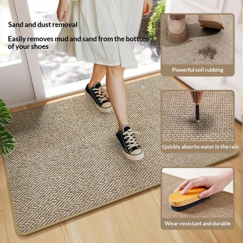 60x90cm Doormat Non-Slip Rubber Backing Entry Mat Herringbone Pattern Indoor Outdoor for Home Entrance - Brown