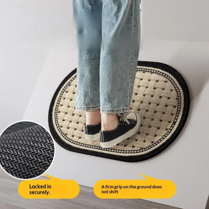 40x60cm Oval Bath Mat Rubber Bottom Woven Textured Non-Slip Bathroom Floor Mat - Black