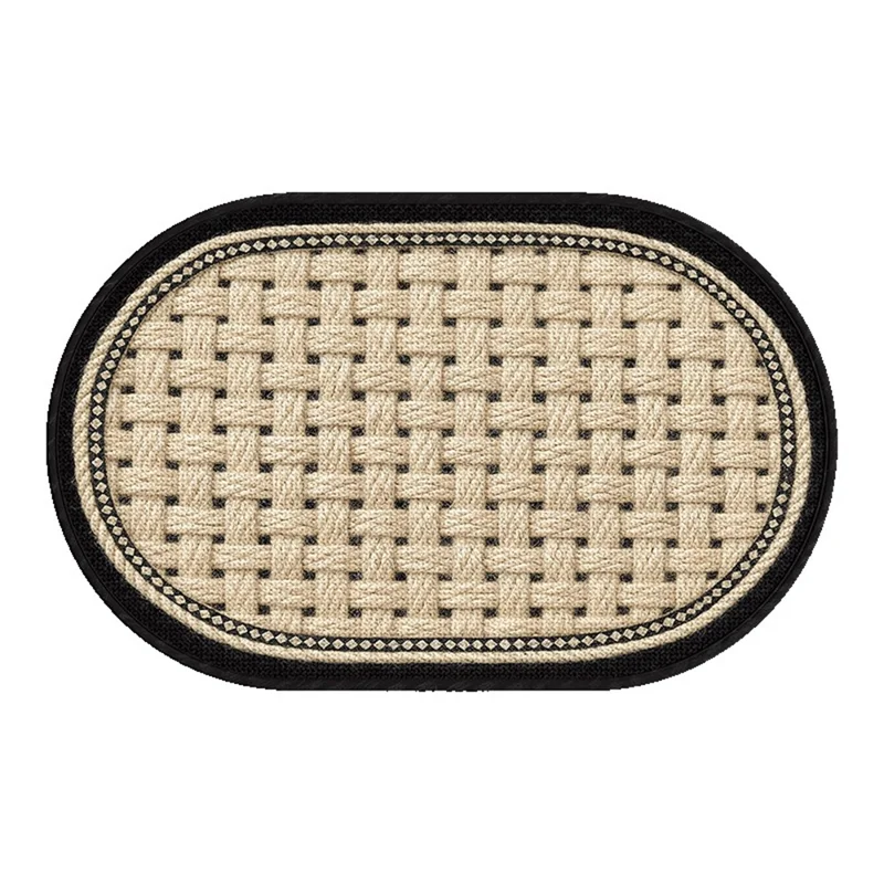 50x80cm Oval Bath Mat Rubber Bottom Woven Textured Non-Slip Bathroom Floor Mat - Black